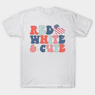 Red White & Cute 4th July Retro Independence Day T-Shirt